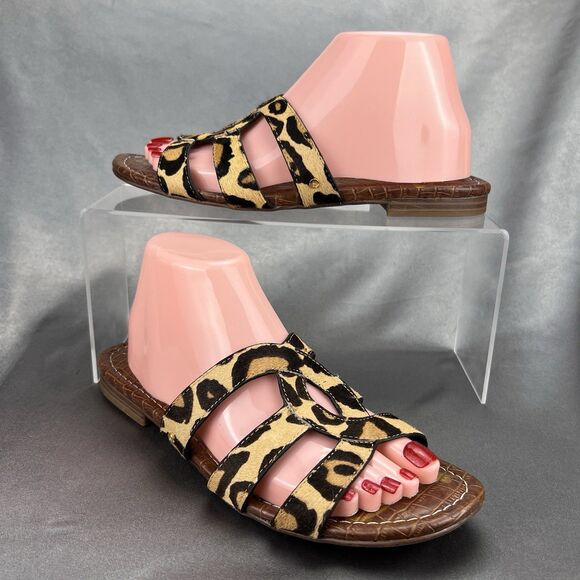 Sam Edelman Bryna Leopard Slide Sandals Women's 8.5 Calf Hair Summer School Shoe - Picture 1 of 16